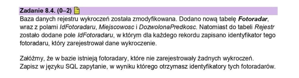 Zadanie maturalne SQL 1